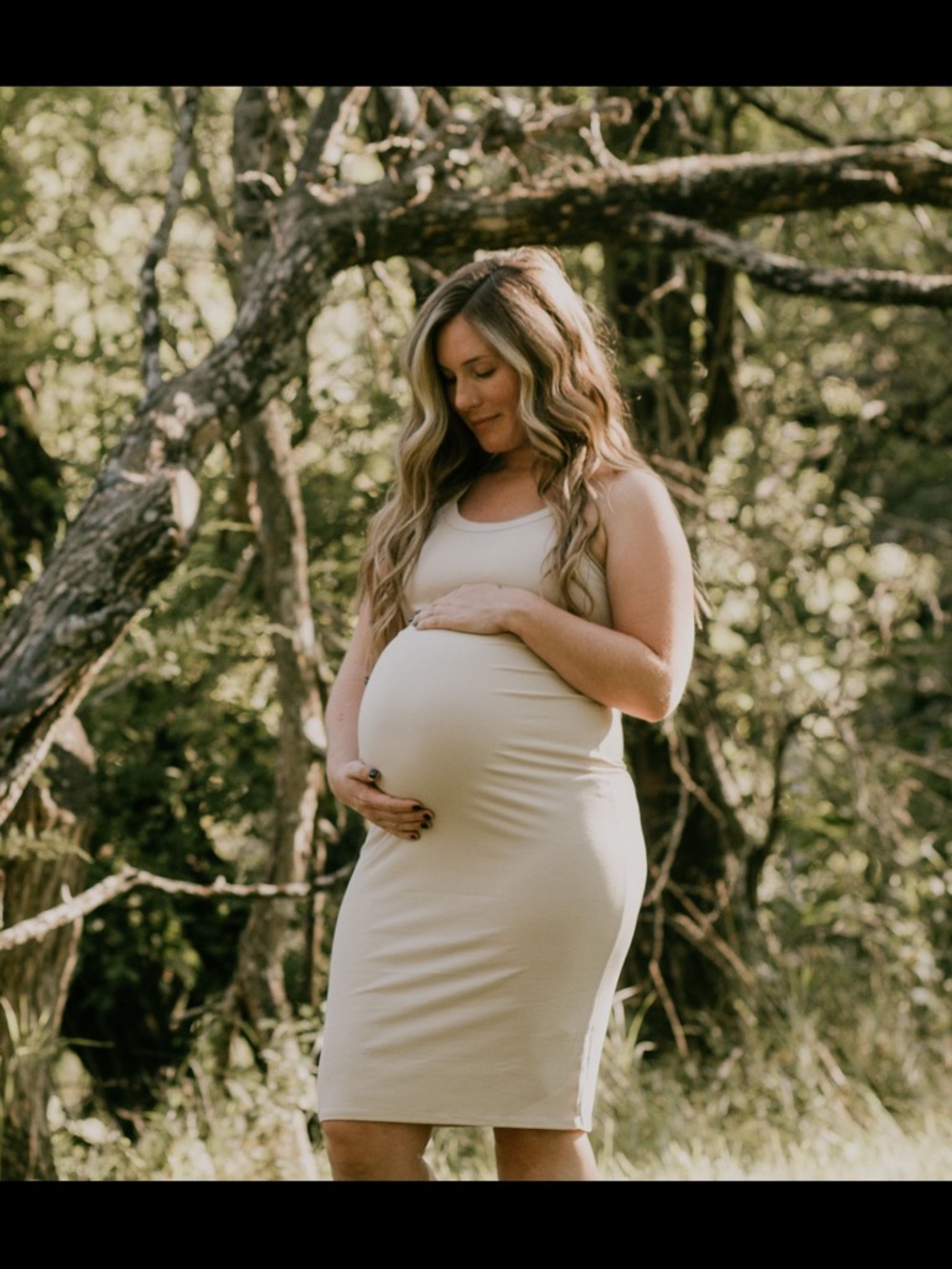 Pinkblush 	Cream Ribbed Fitted Sleeveless Maternity Dress